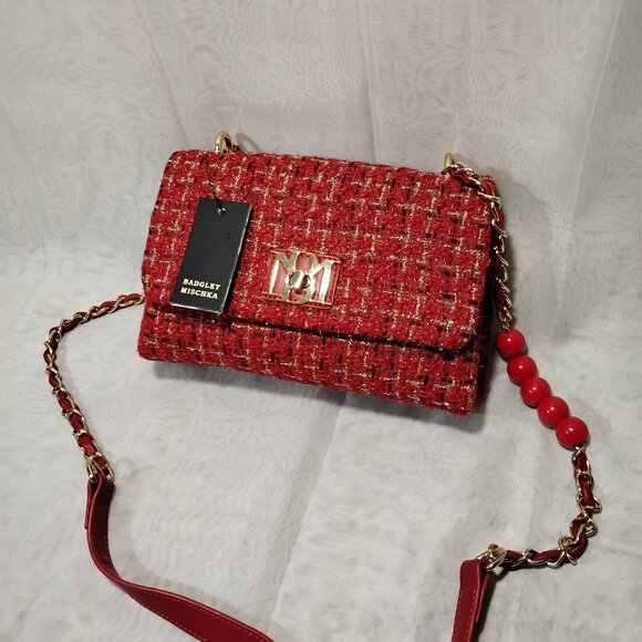 Badgley Mischka Red Tweed Crossbody, NWT - Picture 1 of 11